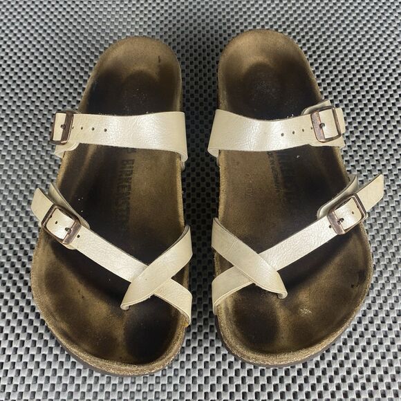 Birkenstock Mayari Adult Sandals 37 L6 M4 Cream Leather Buckle Made In Germany - Picture 7 of 13